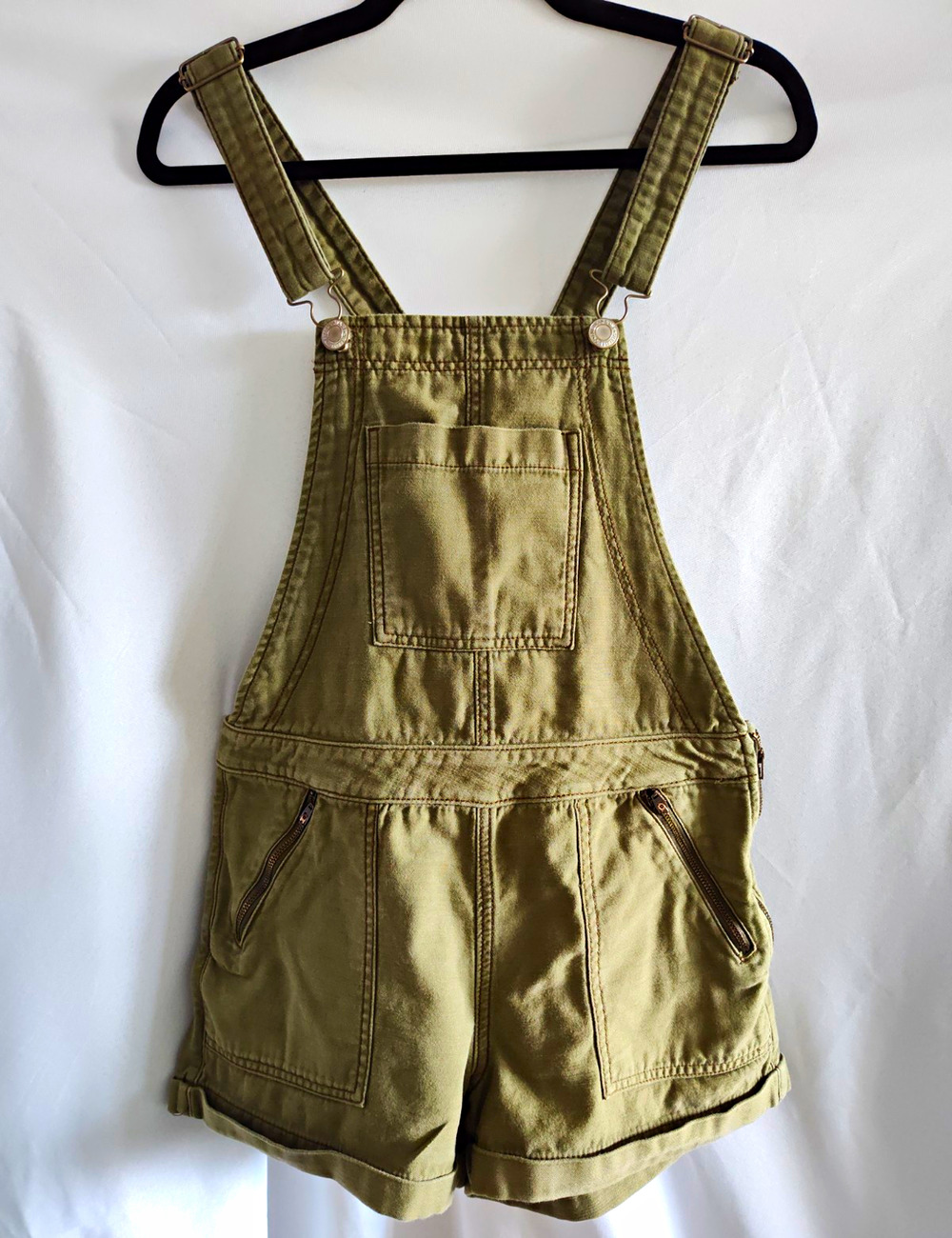 Boho Utility Military Edgy Women’s Green Solid Cotton Overall Shorts S